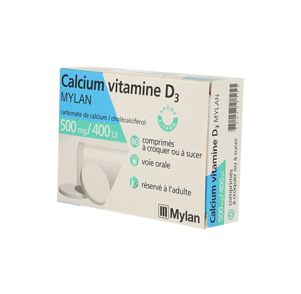 MYLAN VIATRIS Calcium D3 500mg 400 UI boîte de 60 comprimés à sucer ou