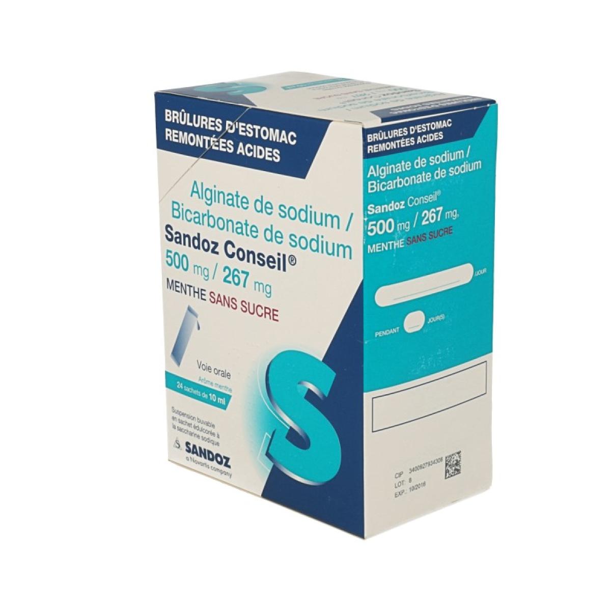 SANDOZ Alginate De Sodium/bicarbonate De Sodium 500mg/267mg Suspension ...