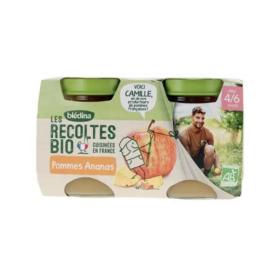 BLEDINA Les récoltes bio pommes ananas dès 4/6 mois bio 2 pots